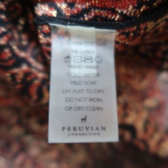 Peruvian Connection black red gold metallic knit sweater maxi skirt M - Picture 5 of 5